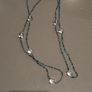 Long seed bead necklace with large glass gray beads